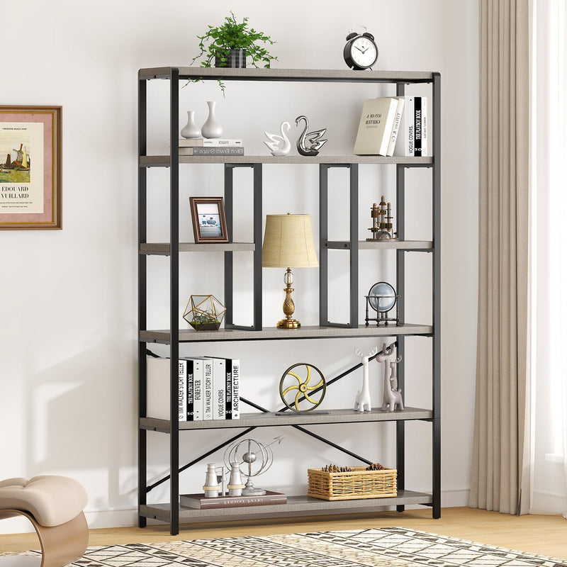 6 Tier Bookcase Modern Large Wide Book Shelf