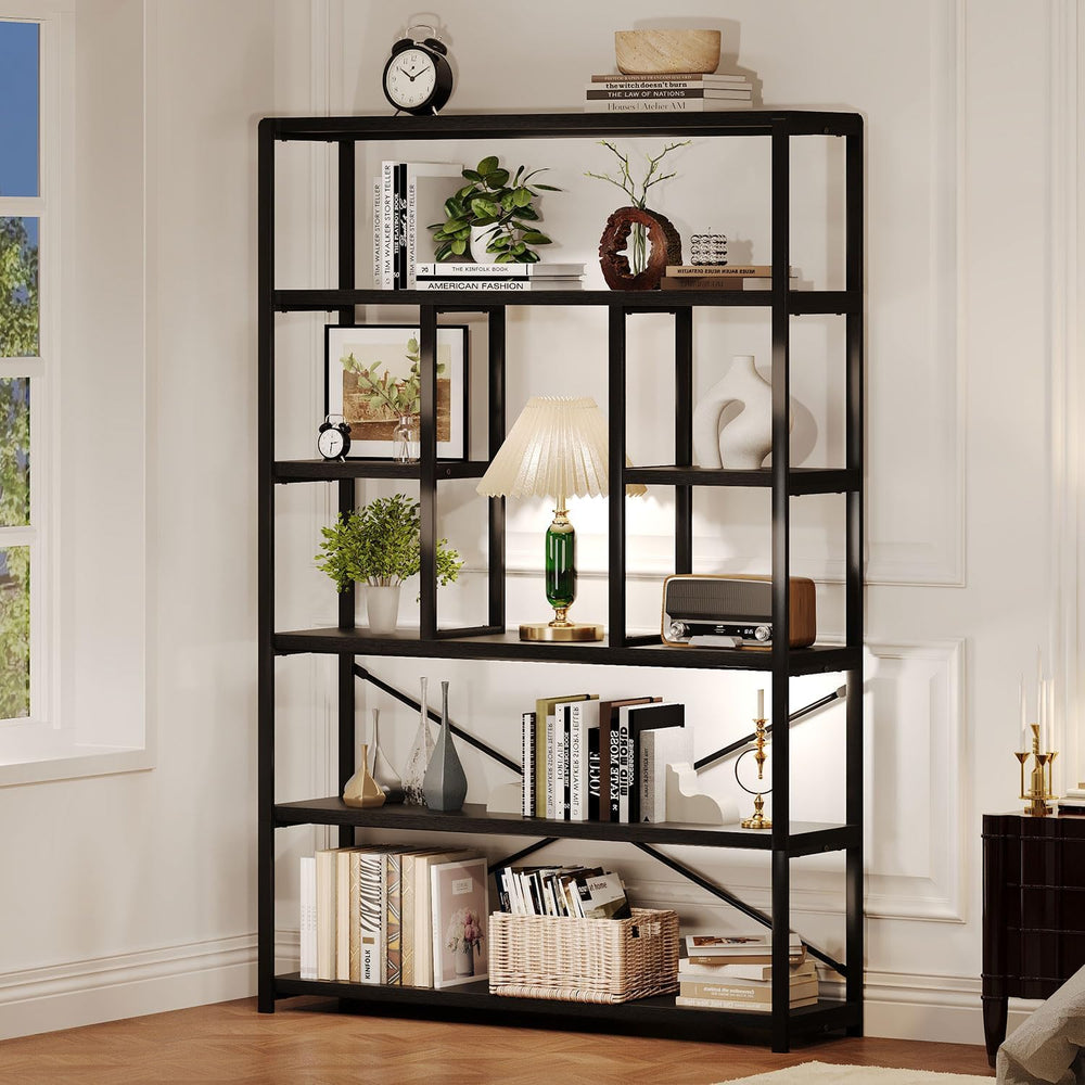 6 Tier Bookcase Modern Large Wide Book Shelf
