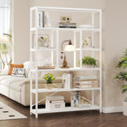 Tall Industrial Etagere Bookcase Modern Wood Large Open