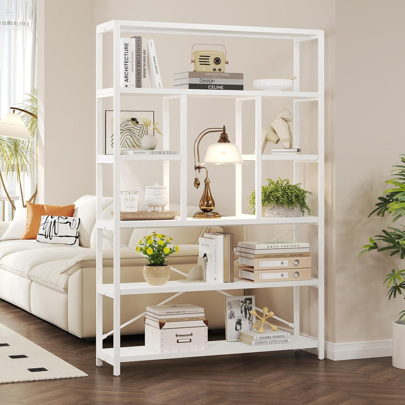 6 Tier Bookcase Modern Large Wide Book Shelf