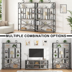 Tall Industrial Etagere Bookcase Modern Wood Large Open