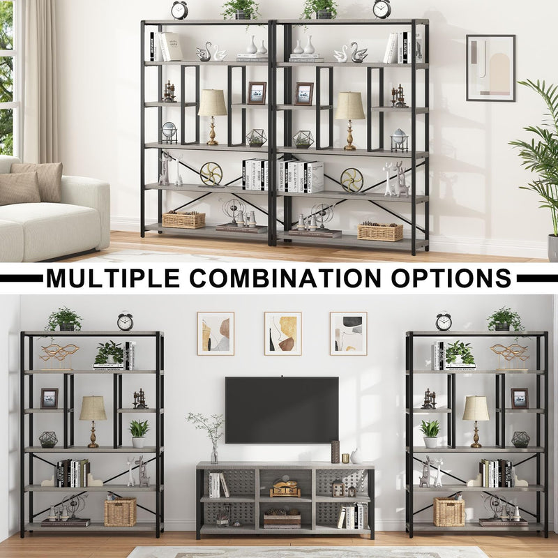 6 Tier Bookcase Modern Large Wide Book Shelf