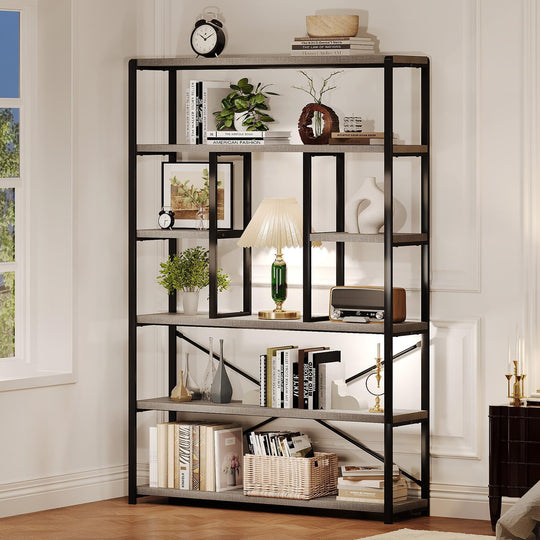 6 Tier Bookcase Modern Large Wide Book Shelf