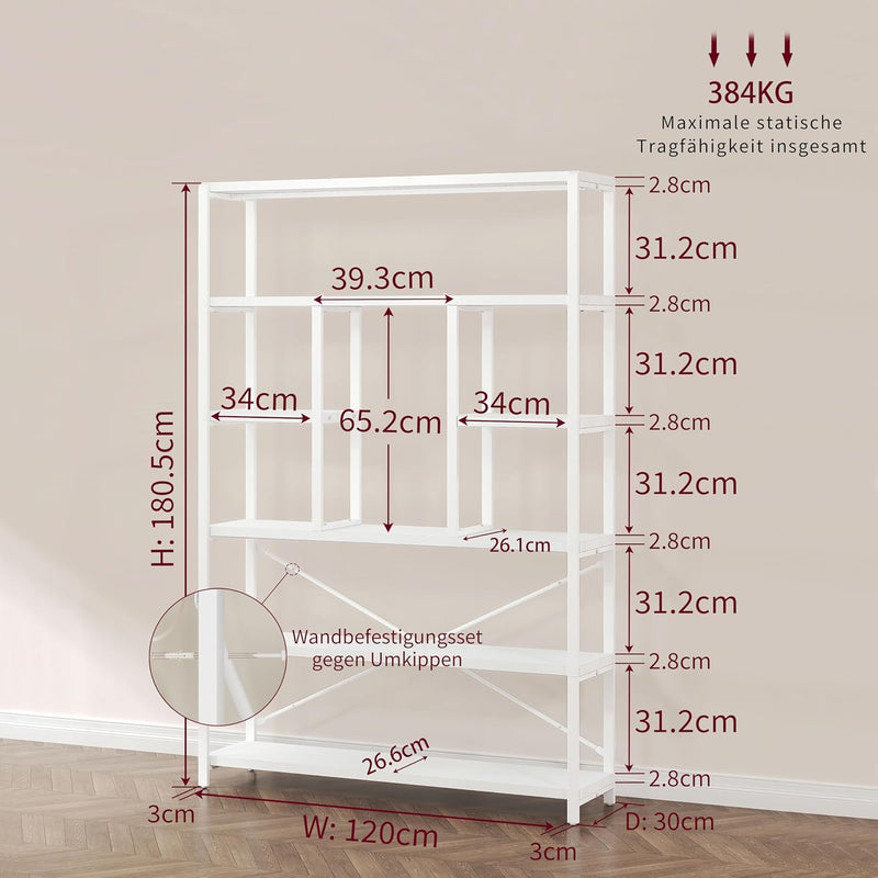 6 Tier Bookcase Modern Large Wide Book Shelf