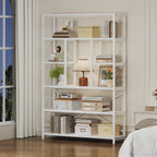 Tall Industrial Etagere Bookcase Modern Wood Large Open