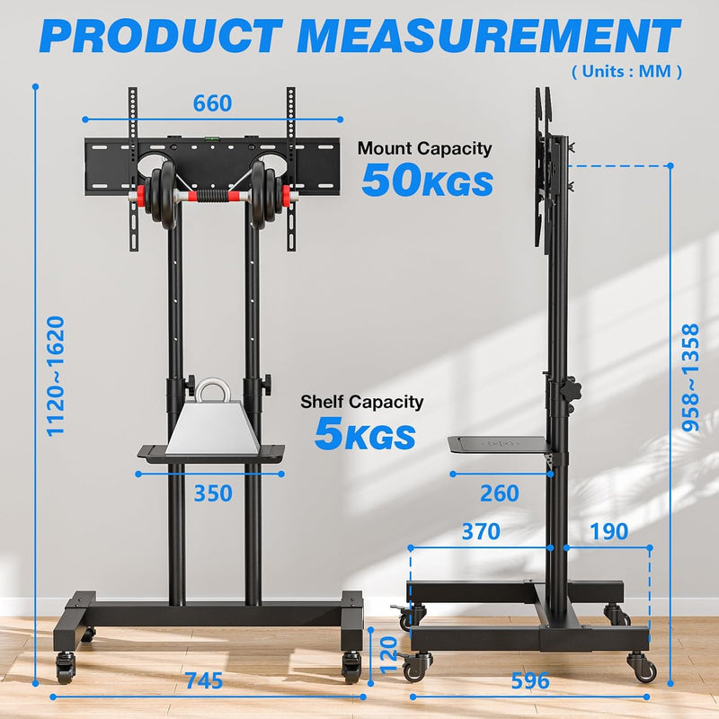 Tall Mobile TV Stand on Wheels for 32-80