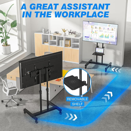 Tall Mobile TV Stand on Wheels for 32-80