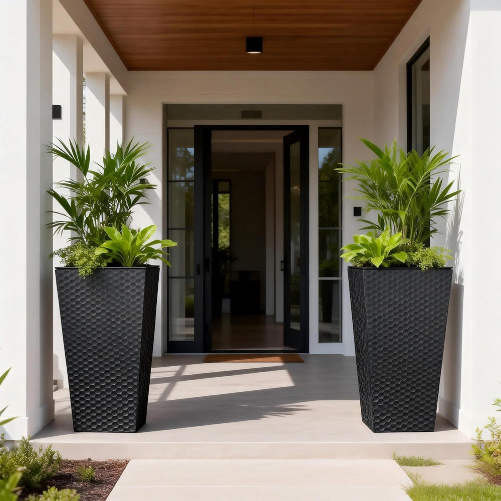 Tall Plant Pots Outdoor: 55CM Metal Garden Planters (Set of 2)
