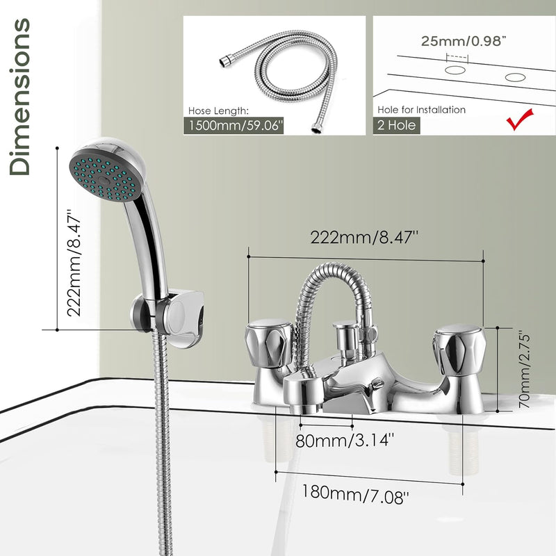 Bath Taps with Shower Attachment Monobloc Mixer Tap