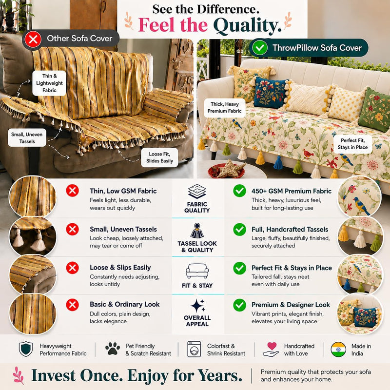 Tassel Sofa Throwbird Floral Cover Designer with Tassels (Set of 2)
