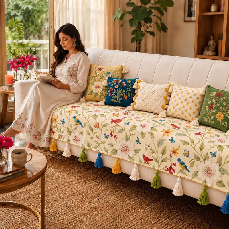 Tassel Sofa Throwbird Floral Cover Designer with Tassels (Set of 2)