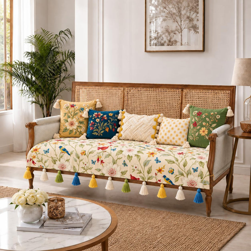 Tassel Sofa Throwbird Floral Cover Designer with Tassels (Set of 2)