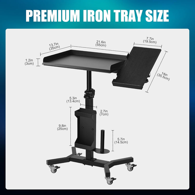 Tattoo Tray Cart on Wheels with Extension Rotatable