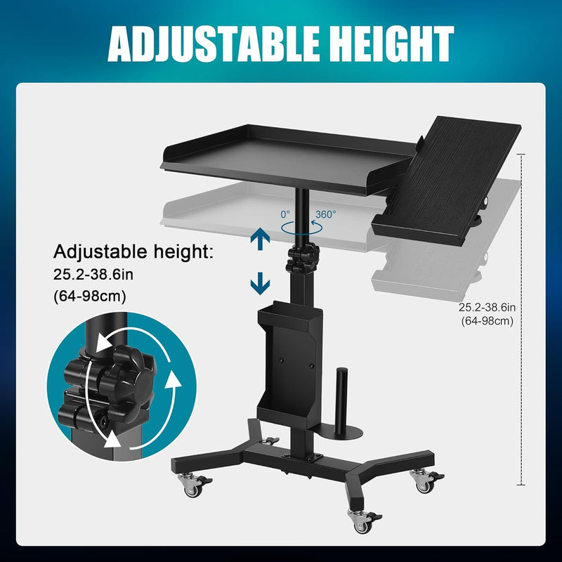 Tattoo Tray Cart on Wheels with Extension Rotatable