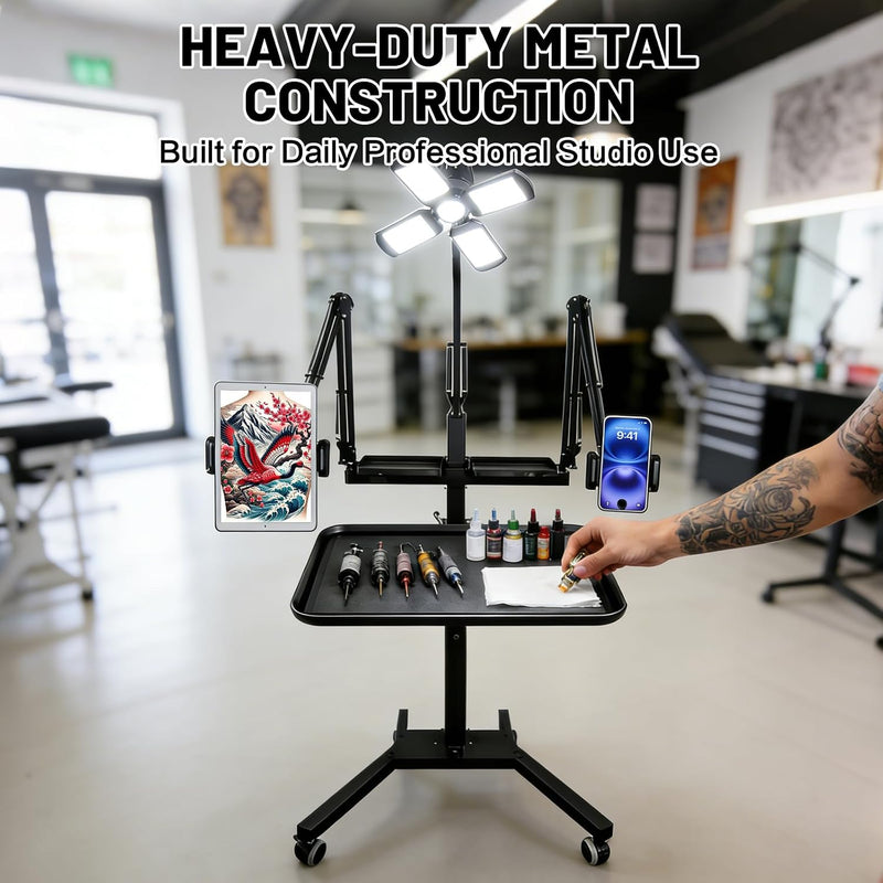 Tattoo Workstation Trolley Mobile Tray Cart with LED