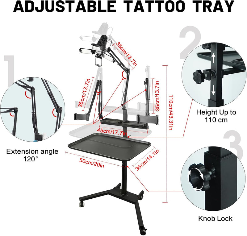 Tattoo Workstation Trolley Mobile Tray Cart with LED