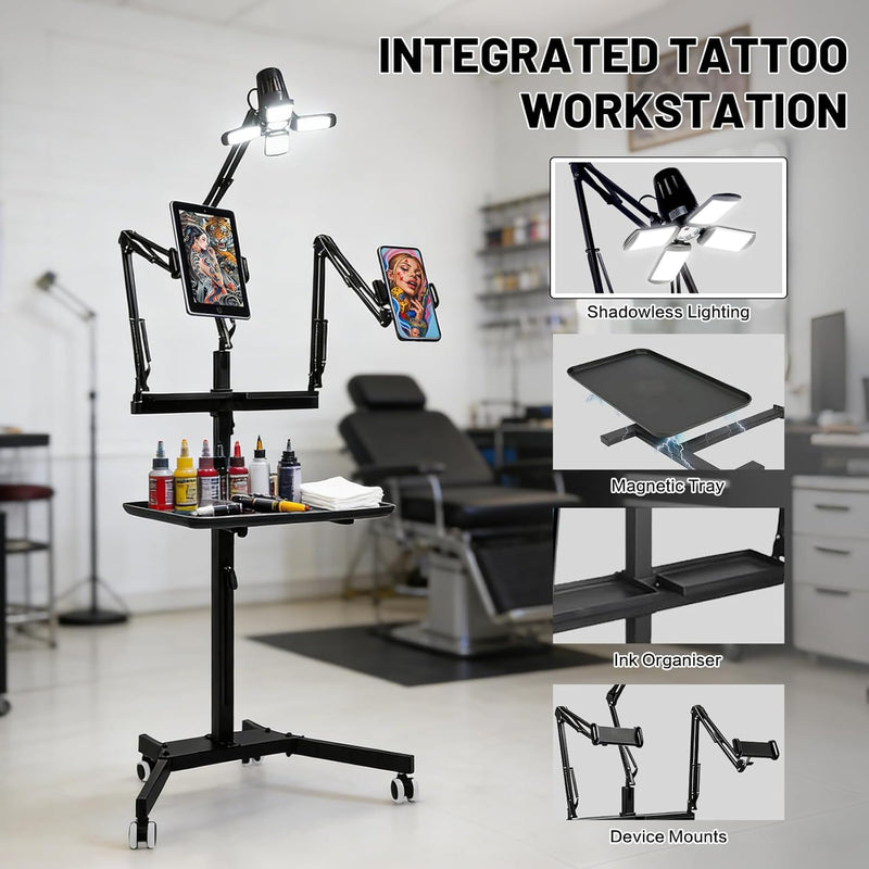 Tattoo Workstation Trolley Mobile Tray Cart with LED