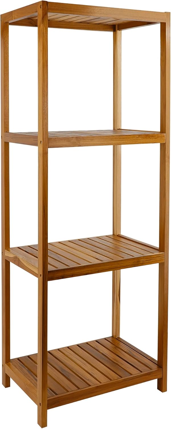 Teak 4-Tier Bathroom Storage Shelf Wood Rack Organiser