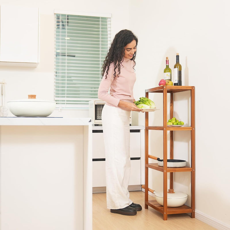 Teak 4-Tier Bathroom Storage Shelf Wood Rack Organiser