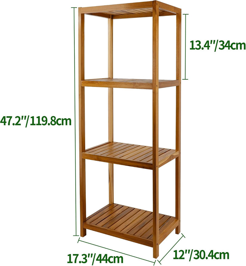 Teak 4-Tier Bathroom Storage Shelf Wood Rack Organiser