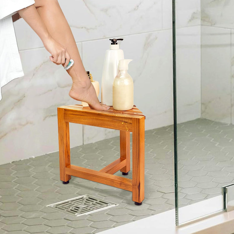 Teak Corner Shower Bench Wooden Foot Rest Large