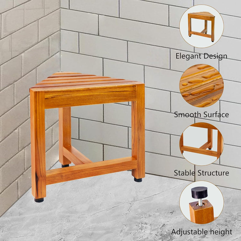 Teak Corner Shower Bench Wooden Foot Rest Large