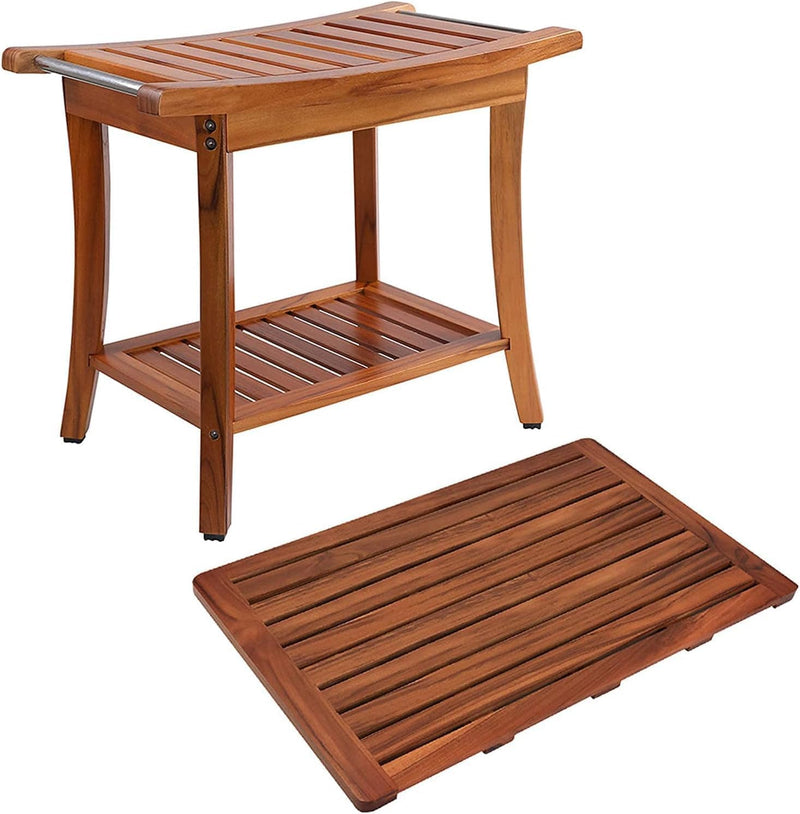 Teak Shower Bench Seat and Bath Mat Large