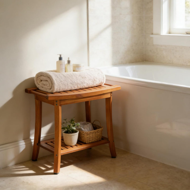 Teak Shower Bench Seat and Bath Mat Large
