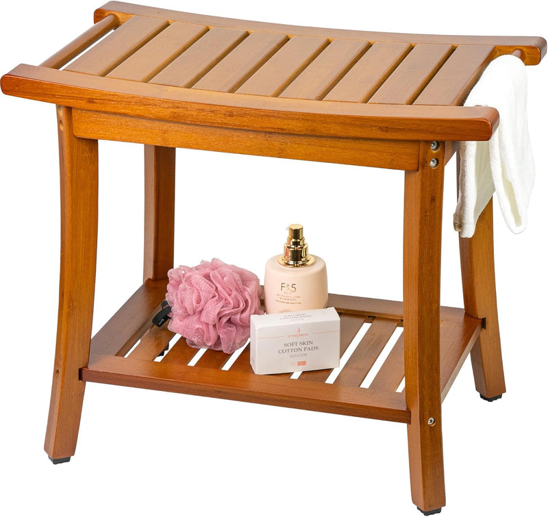 Teak Shower Bench Wooden Bathroom Stool with Handles