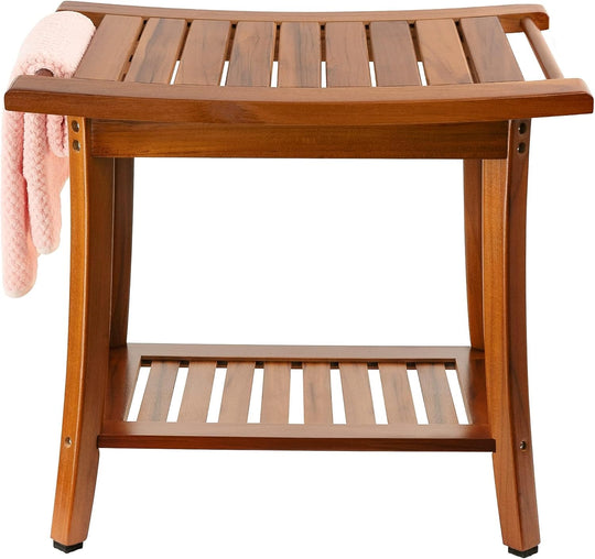 Teak Shower Bench Wooden Bathroom Stool with Handles