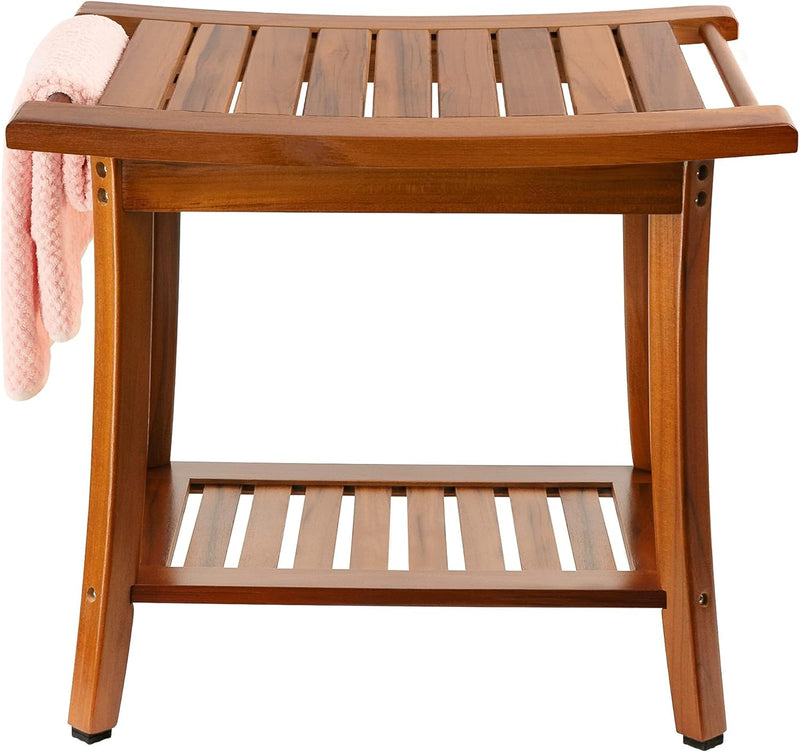 Teak Shower Bench Wooden Bathroom Stool with Handles