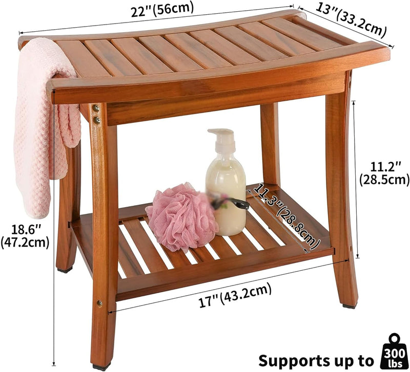 Teak Shower Bench Wooden Bathroom Stool with Handles
