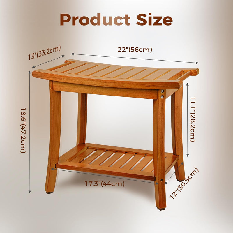Teak Shower Bench Wooden Bathroom Stool with Handles