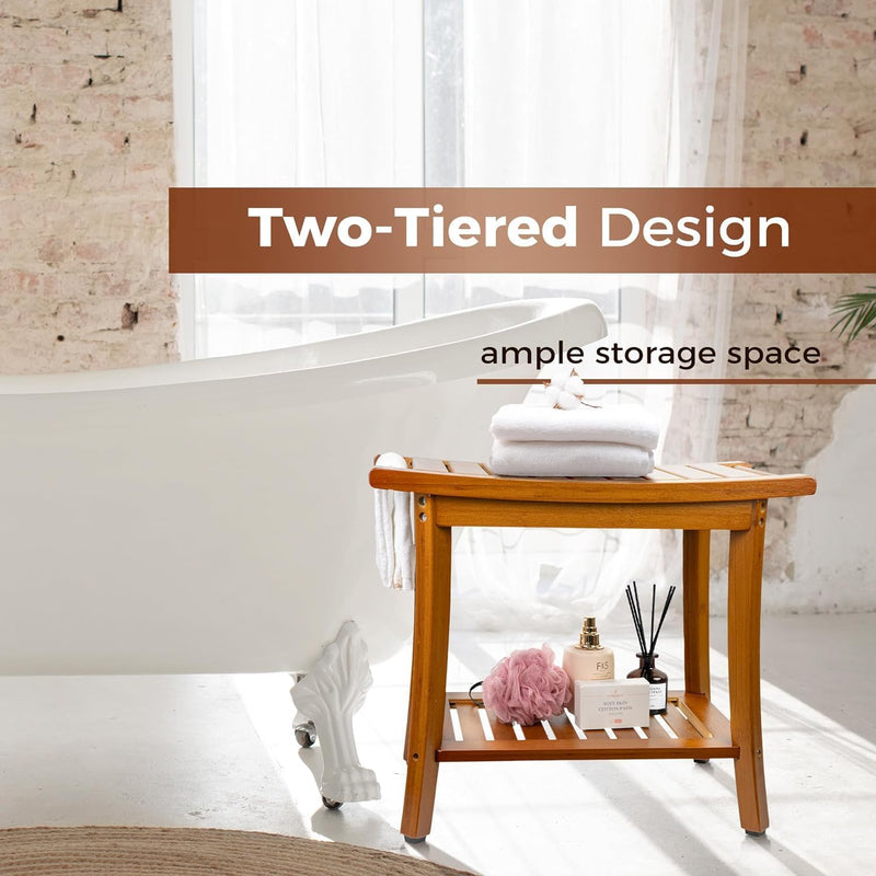 Teak Shower Bench Wooden Bathroom Stool with Handles