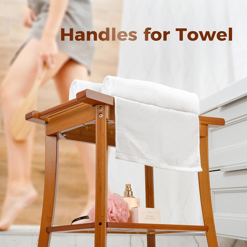 Teak Shower Bench Wooden Bathroom Stool with Handles