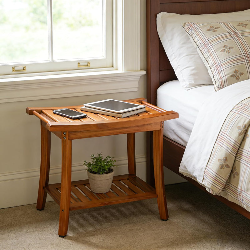 Teak Shower Bench Wooden Bathroom Stool with Handles