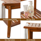 Teak Shower Bench Seat with Handles Wooden Spa