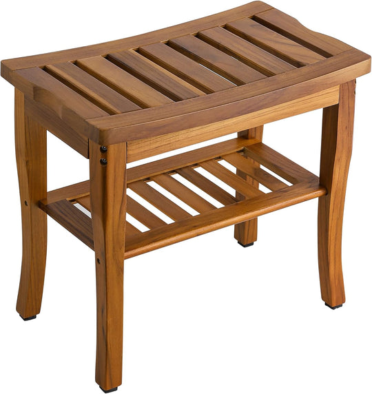 Teak Shower Bench Spa Stool with Storage Shelf