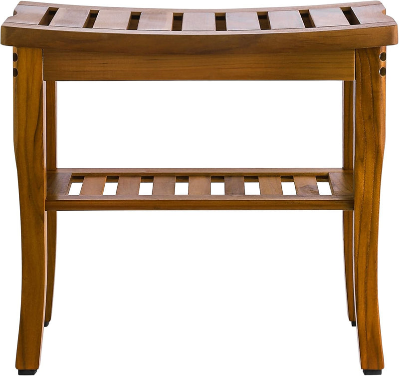 Teak Shower Bench Spa Stool with Storage Shelf
