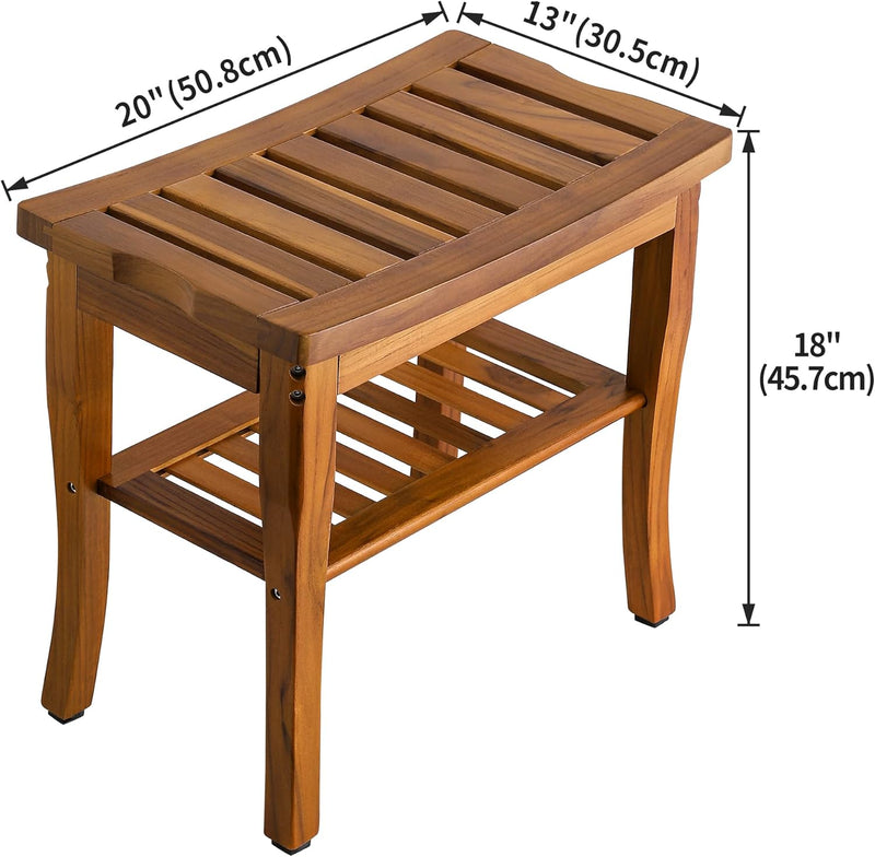 Teak Shower Bench Spa Stool with Storage Shelf