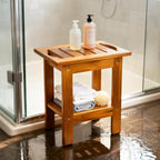 Teak Shower Bench Spa Bath Stool with Storage