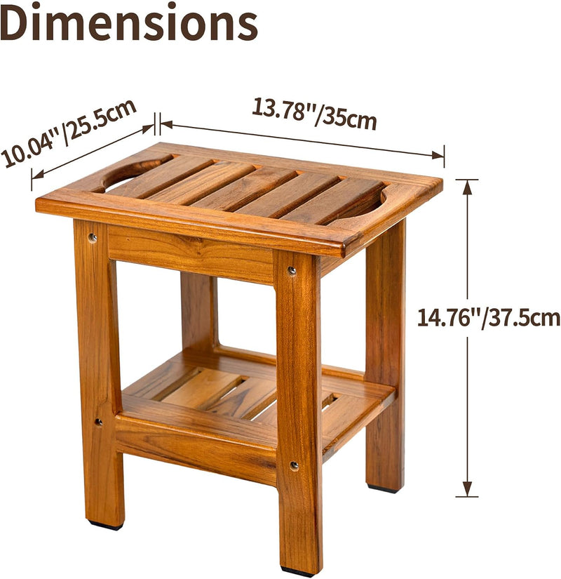 Teak Shower Bench Spa Stool with Storage Shelf