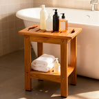 Teak Shower Bench Spa Stool with Storage Shelf