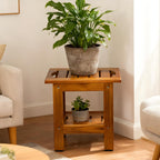 Teak Shower Bench Spa Stool with Storage Shelf