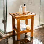 Teak Shower Bench Spa Stool with Storage Shelf