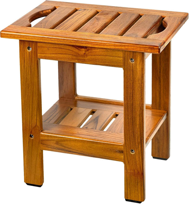 Teak Shower Bench Spa Stool with Storage Shelf