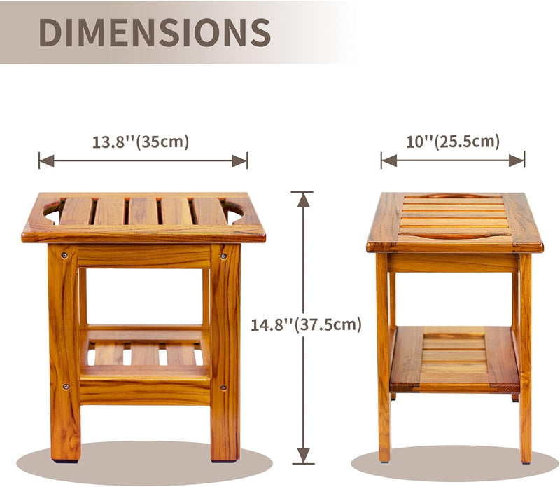 Teak Shower Bench Wooden Bathroom Stool with Handles
