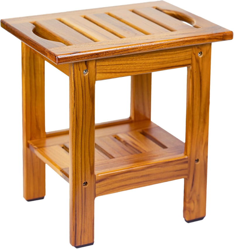 Teak Shower Bench Wooden Bathroom Stool with Handles