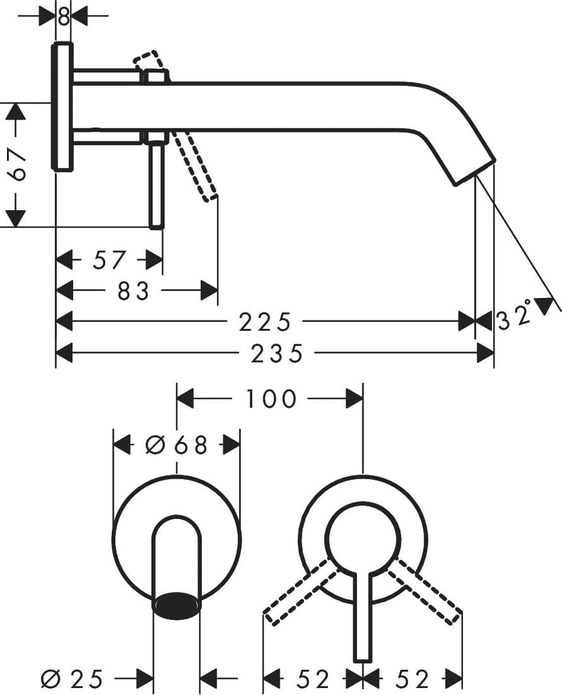 Tecturis S Bathroom Tap Wall-Mounted for Concealed Installation