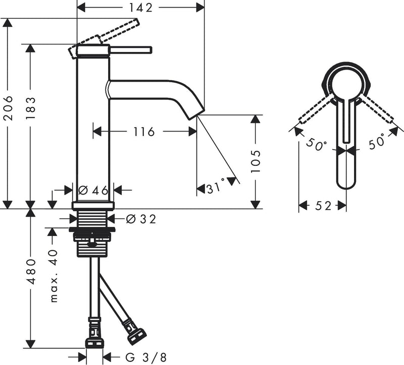 Tecturis S Bathroom Tap Wall-Mounted for Concealed Installation